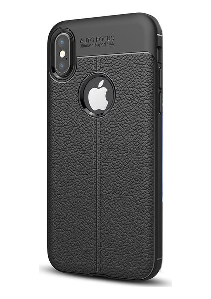 Jopus Apple iPhone XS Kılıf Deri Desenli Lüx Niss Silikon - Siyah + 5D Nano Ekran Koruyucu