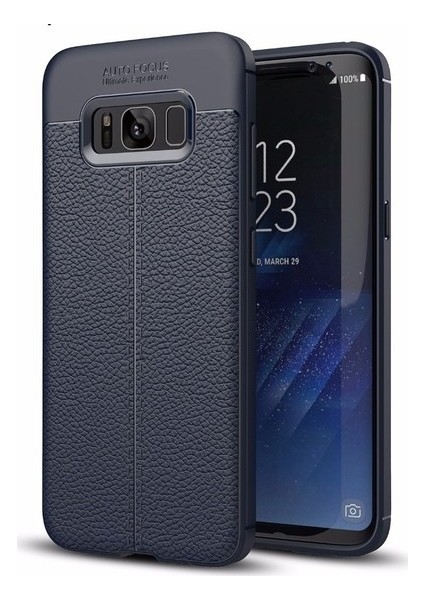 Jopus Samsung Galaxy S8 Kılıf Deri Desenli Lüx Niss Silikon - Lacivert + 5D Nano Ekran Koruyucu