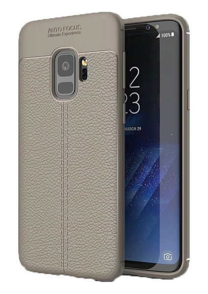 Jopus Samsung Galaxy S9 Kılıf Deri Desenli Lüx Niss Silikon - Gri + 5D Nano Ekran Koruyucu