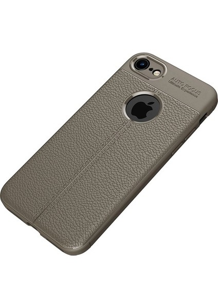 Jopus Apple iPhone 6 - 6S Kılıf Deri Desenli Lüx Niss Silikon - Gri + Full Body Ekran Koruyucu (Ön - Arka)
