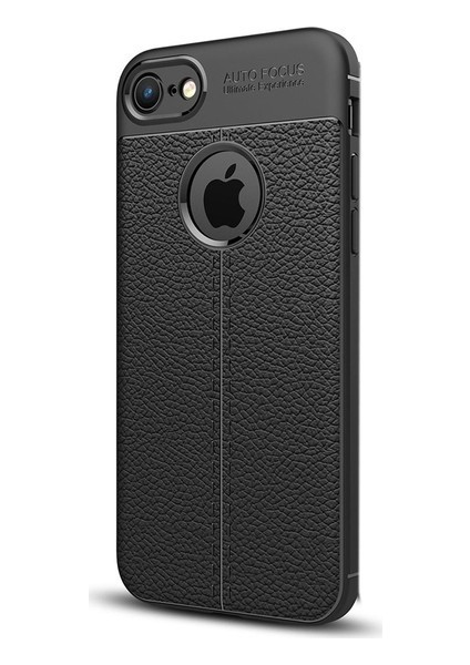 Jopus Apple iPhone 8 Kılıf Deri Desenli Lüx Niss Silikon - Siyah + Full Body Ekran Koruyucu (Ön - Arka)
