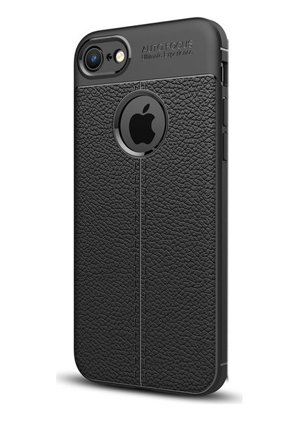 Jopus Apple iPhone 6 Plus Kılıf Deri Desenli Lüx Niss Silikon - Siyah + Full Body Ekran Koruyucu (Ön - Arka)