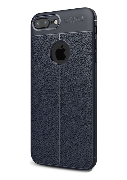 Jopus Apple iPhone 7 Plus Kılıf Deri Desenli Lüx Niss Silikon - Lacivert + Full Body Ekran Koruyucu (Ön - Arka)