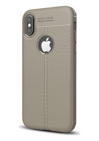 Jopus Apple iPhone XS Max Kılıf Deri Desenli Lüx Niss Silikon - Gri + Full Body Ekran Koruyucu (Ön - Arka)