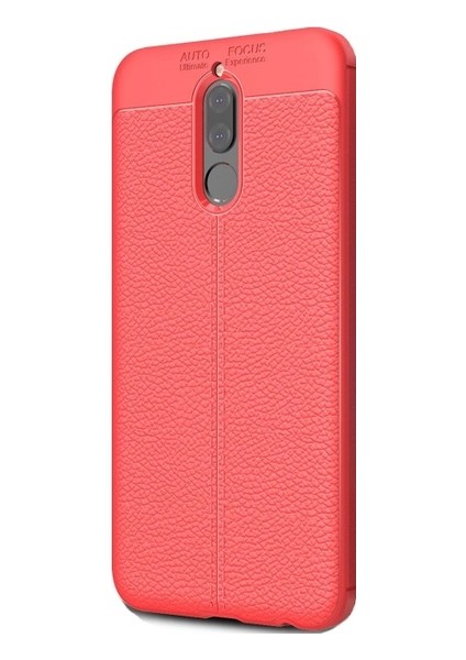 Jopus Huawei Mate 10 Lite Kılıf Deri Desenli Lüx Niss Silikon - Kırmızı + Full Body Ekran Koruyucu (Ön - Arka)