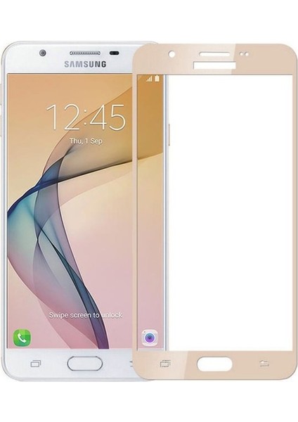 Jopus Samsung Galax J7 Prime 2 5D Nano Tam Kaplayan Ekran Koruyucu - Gold + Şeffaf Silikon Kılıf