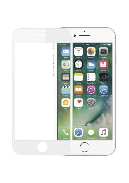 Jopus Apple iPhone 7 5D Nano Tam Kaplayan Ekran Koruyucu - Beyaz + Şeffaf Silikon Kılıf