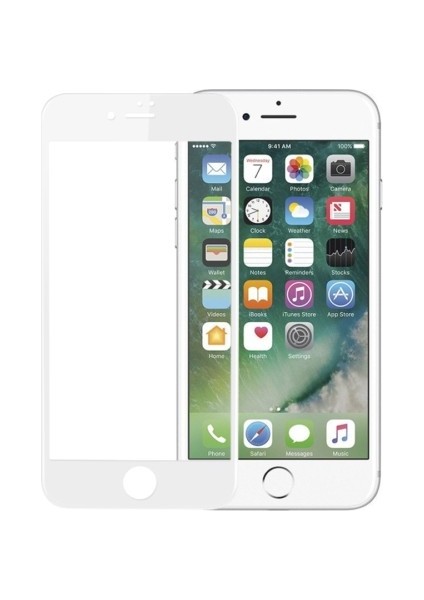 Jopus Apple iPhone 8 5D Nano Tam Kaplayan Ekran Koruyucu - Beyaz + Şeffaf Silikon Kılıf