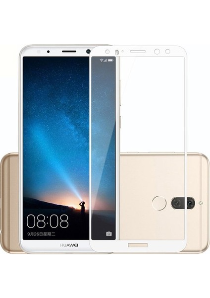 Jopus Huawei Mate 10 Lite 5D Nano Tam Kaplayan Ekran Koruyucu - Beyaz + Şeffaf Silikon Kılıf