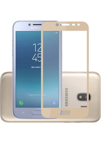 Jopus Samsung Galax J4 5D Nano Tam Kaplayan Ekran Koruyucu - Gold + Şeffaf Silikon Kılıf