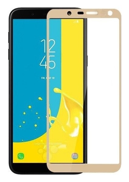 Jopus Samsung Galax J6 5D Nano Tam Kaplayan Ekran Koruyucu - Gold + Şeffaf Silikon Kılıf