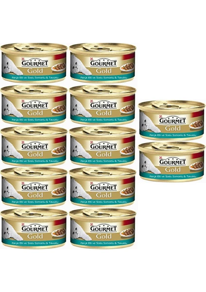 Gourmet Gold Parça Etli Soslu Somonlu & Tavuklu Yaş Kedi Maması 85 gr  (12 Al 10 Öde)