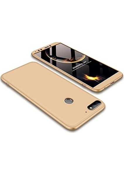 Oppo AX7 Kılıf Ultra Lüx Full Zone 3in1 Kılıf Gold