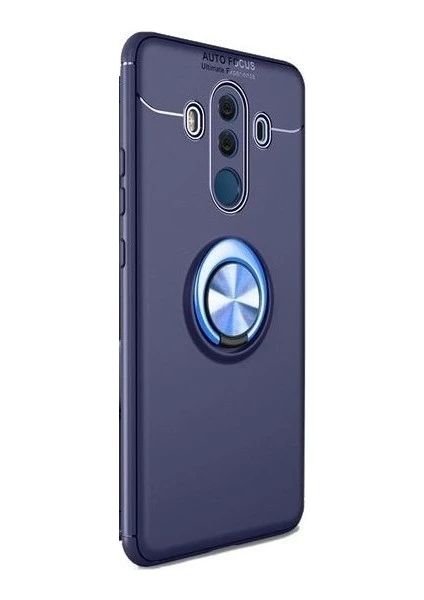 Huawei Mate 10 Pro Kılıf Ultra Lüx Araç İçi Mıknatıslı Yüzüklü Mate 10 Pro Kılıf + Nano Koruyucu Cam Mavi