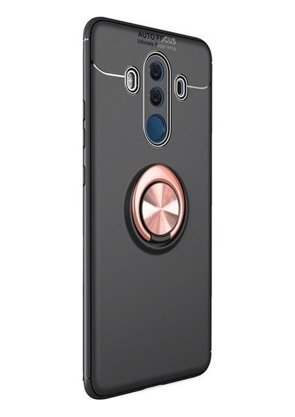 Huawei Mate 10 Pro Kılıf Ultra Lüx Araç İçi Mıknatıslı Yüzüklü Mate 10 Pro Kılıf + Nano Koruyucu Cam Siyah - Rose Gold