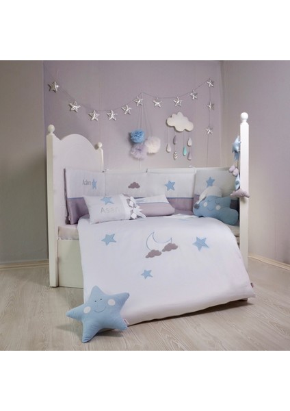 Pudradecor Yıldızlar Bebek Uyku Seti / Mavi Gri