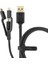 3in1 Ultra Toughness Lightning + Type-C + Micro USB to USB 2.0 Dayanıklı Naylon Örgü Şarj Aleti - Siyah - 3m 1