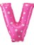 V Harfi Buldum Pembe Kalp Buldum Folyo Balon 40 cm 1