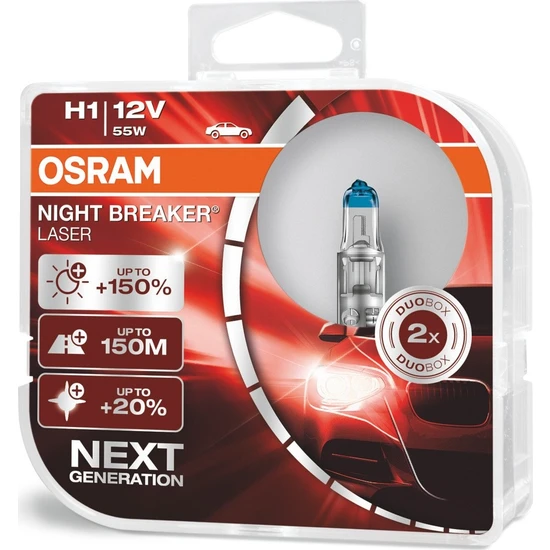 Osram Next Generation H1 Night Breaker Laser +%150 12V 55W 2'Li Ampül Set