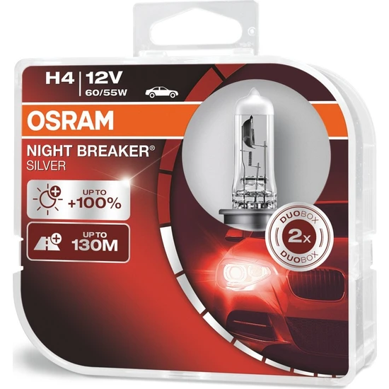 Osram H4 Night Breaker Silver +%100 12V 60/55W 2'Li Ampül Set