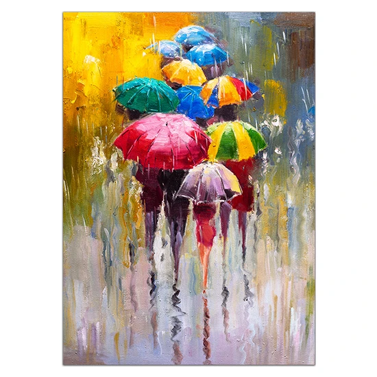 Ideasol Renkli Şemsiyeler Yağlı Boya Kanvas Tablo