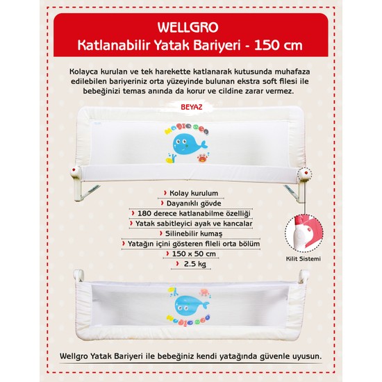 Wellgro Katlanır Yatak Bariyeri Bebek Yatak Korkuluğu
