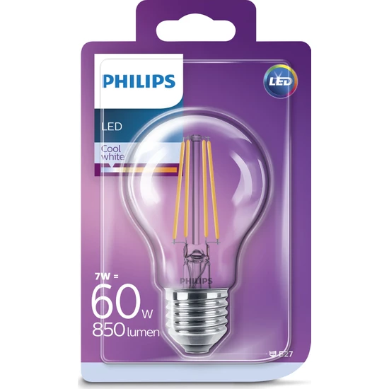Philips LED Classic 60W A60 E27 Non-Dim 4000K Gün Işığı Filament Ampul