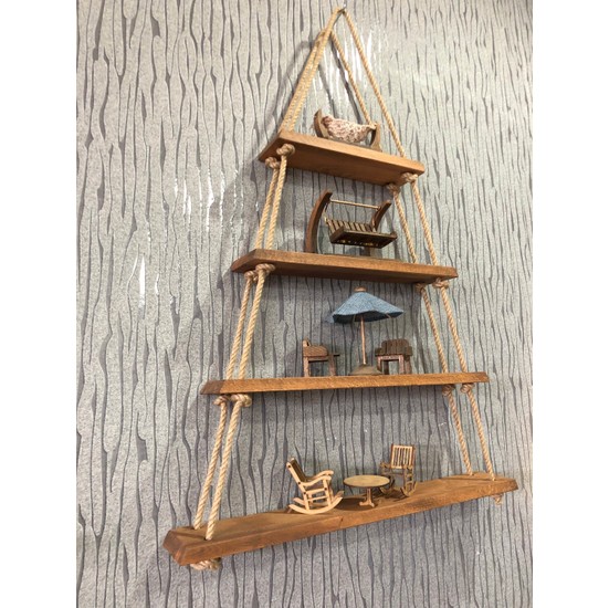 Özdağ Ahşap Urganlı 4�lü Dekoratif Duvar Raf Fiyatı