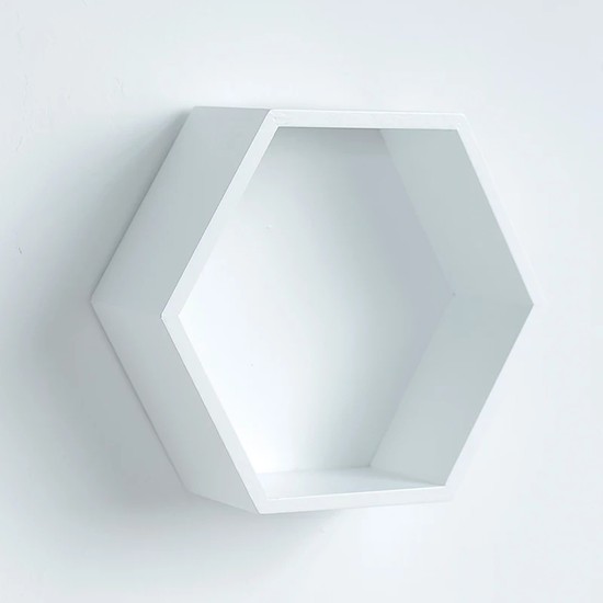 Köşk Mobilya Altıgen Raf Ahşap Raf MDF Beyaz Dekoratif Raf