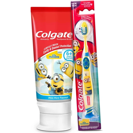 Colgate Minions Çocuk Diş Macunu 50 ml, Minions 6+ Yaş Ekstra Yumuşak Çocuk Diş Fırçası