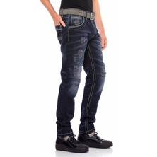 CD539 Yıtrık Nakışlı Lacivert Rahat Kesim Kot Pantolon