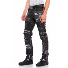 CD571 Çizgili Boyalı Metal Drop Regular Siyah Jeans