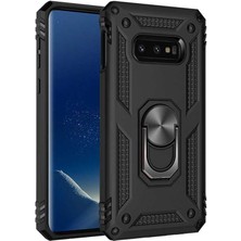 Nevarium Galaxy S10E Kılıf Tank Yüzüklü Yüksek Korumalı Silikon - Siyah