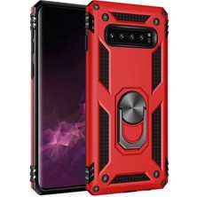 Nevarium Galaxy S10 Plus Kılıf Tank Yüzüklü Yüksek Korumalı Silikon - Kırmızı
