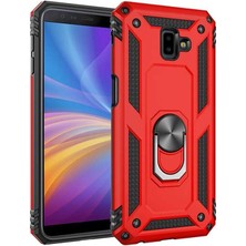 Nevarium Galaxy J6 Plus Kılıf Tank Yüzüklü Yüksek Korumalı Silikon - Kırmızı