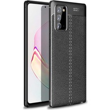 Nevarium Galaxy Note 20 Kılıf Deri Dokulu Kamera Korumalı Silikon - Siyah