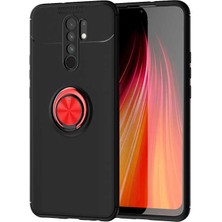 Nevarium Xiaomi Redmi 9 Kılıf Yüzüklü Silikon Range - Siyah-Kırmızı