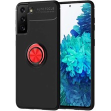 Galaxy S21 Kılıf Yüzüklü Silikon Range - Siyah-Kırmızı