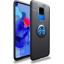 Huawei Mate 30 Lite Kılıf Yüzüklü Silikon Range - Siyah-Mavi