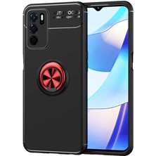 Nevarium Oppo A16 Kılıf Yüzüklü Silikon Range - Siyah-Kırmızı