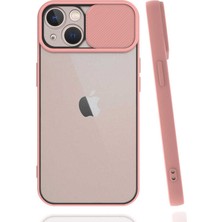 Nevarium Apple iPhone 13 Mini Kılıf Lens Sürgülü Kamera Korumalı Silikon - Pembe Açık