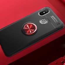 Xiaomi Mi 8 Kılıf Yüzüklü Silikon Range - Siyah-Kırmızı