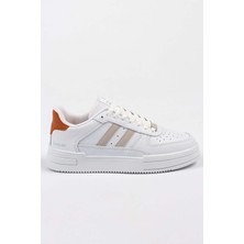 Freemax Kadın Sneaker Spor Ayakkabı Mikrofiber Beyaz Oranj Kauçuk Taban Düz Topuk