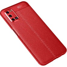 Oppo A52 Kılıf Deri Dokulu Kamera Korumalı Silikon - Kırmızı