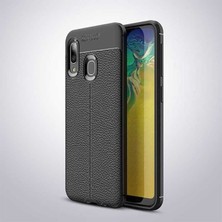 Galaxy A20 Kılıf Deri Dokulu Kamera Korumalı Silikon - Siyah