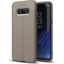 Nevarium Galaxy S8 Plus Kılıf Deri Dokulu Kamera Korumalı Silikon - Gri