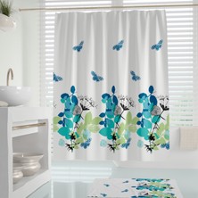 Tropik Home Kelebek Desen Banyo PERDESI-180X200 cm Duş Perdesi, 180X200 Dijital Baskılı Banyo Duş Perdesi