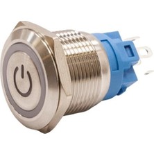 Motorobit 19A-P1-EC 19MM Düz Yaylı Işıklı Power Metal Buton - Beyaz