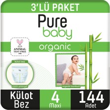 Pure Baby Organik Bambu Özlü Külot Bez 3'lü Paket 4 Numara Maxi 144 Adet