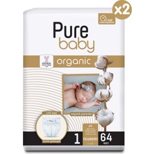 Pure Baby Organik Pamuklu Cırtlı Bez 2'li Paket 1 Numara Yenidogan 128 Adet